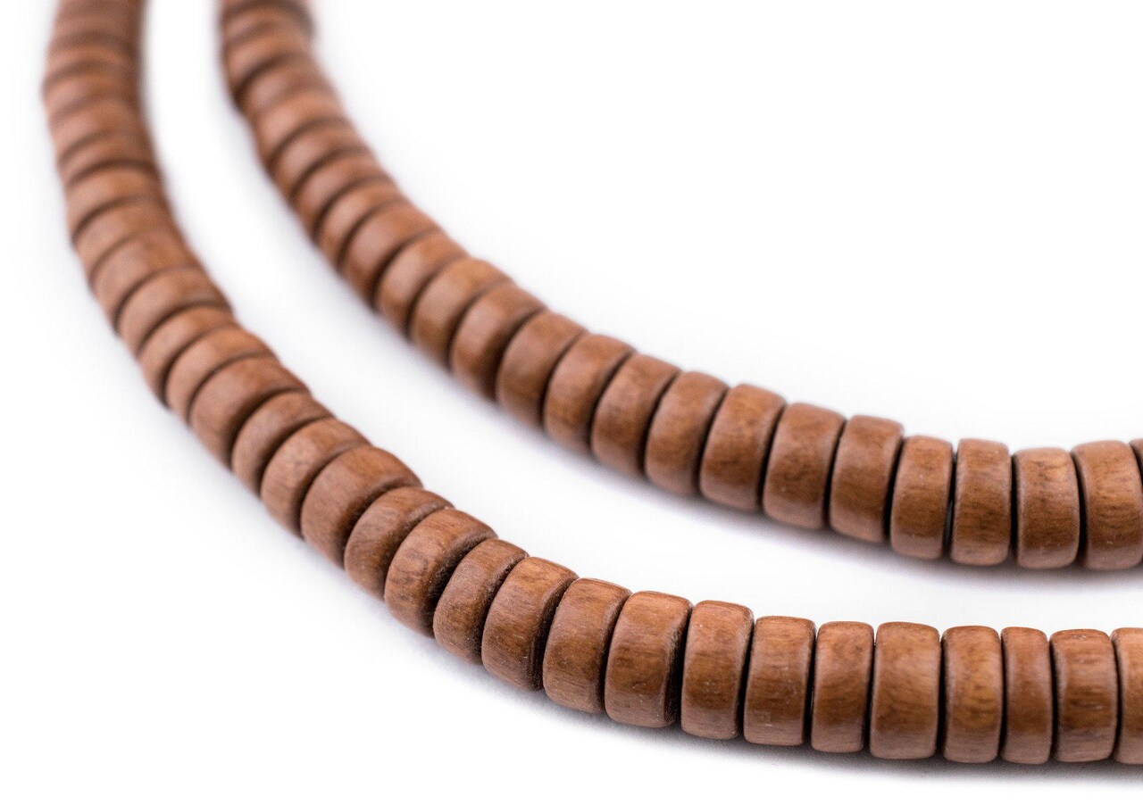 The Bead Chest Light Brown Disk Natural Wood Beads (4x8mm): Organic Eco-Friendly Wooden Bead Strand for DIY Jewelry, Crafts, Necklace and Bracelet Making